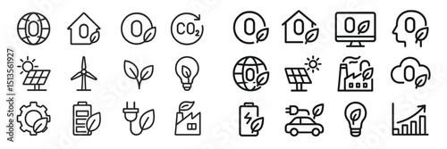 Environmental icons representing sustainability and renewable energy concepts in a modern digital design