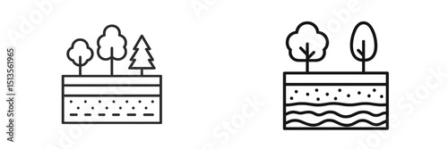 Illustrations of trees and soil layers depicting environmental elements and nature?s role in ecosystem stability