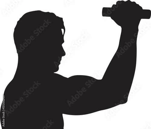 Silhouette of Muscular Man Lifting a Dumbbell
