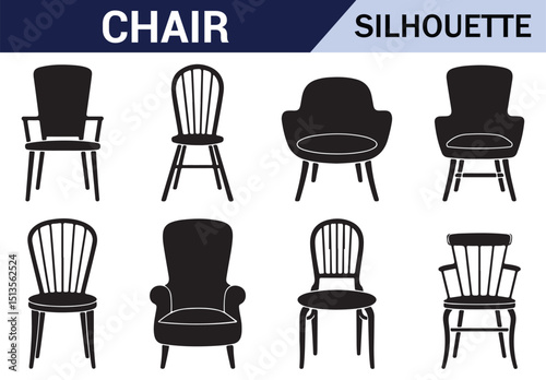 Modern black and white chair silhouettes in different styles for luxury home decor.