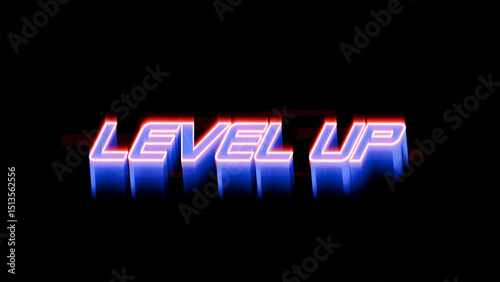 Level up text. 3d render illustration.