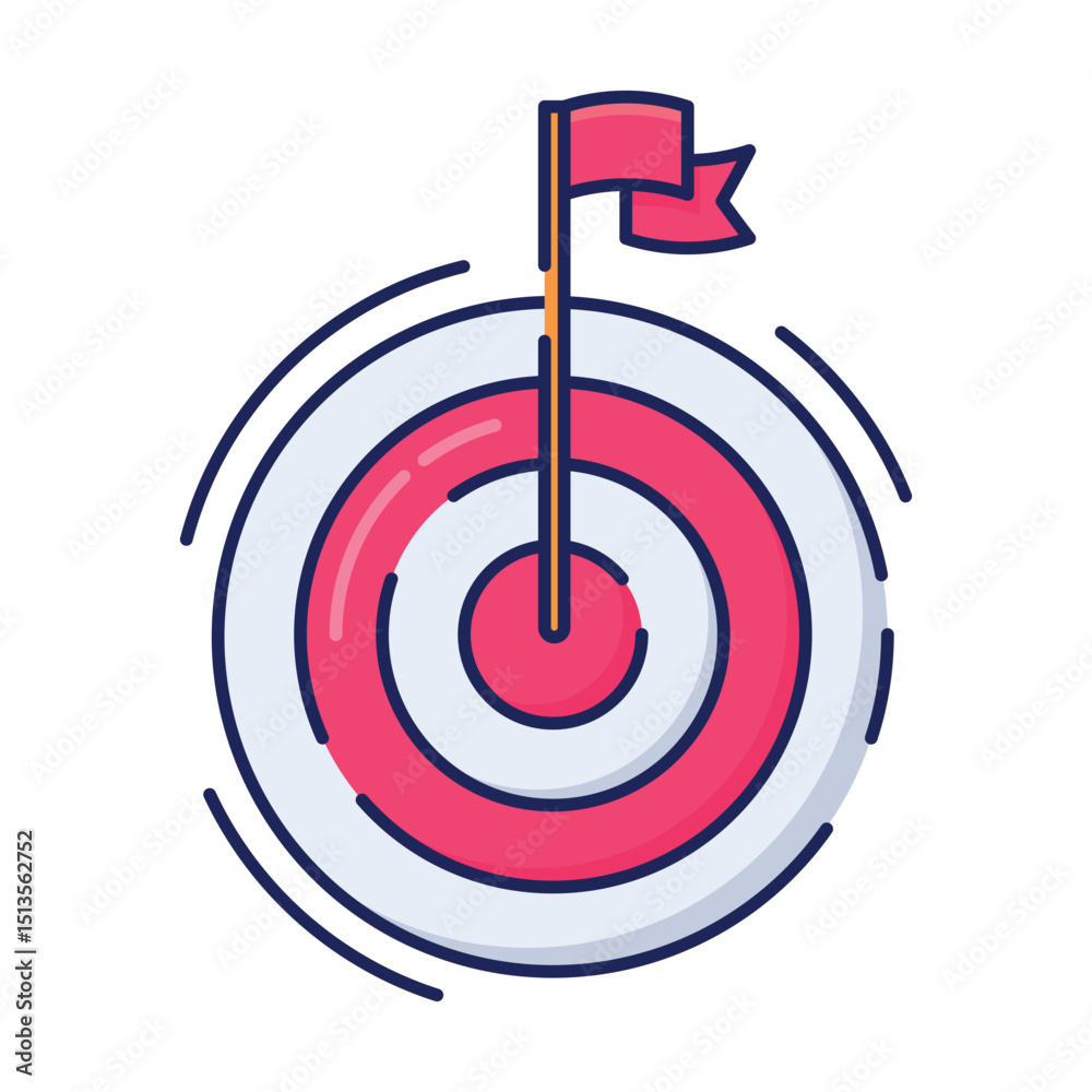 A red target with a flag at the center, symbolizing goal setting, achievement, and precision in success