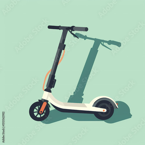Electric Scooter and Its Shadow: A modern, electric scooter casts a long shadow against a light-green backdrop, symbolizing innovative transport and urban mobility.
