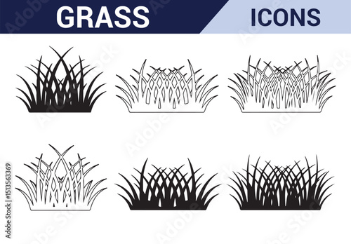 Botanical Grass Icons - Hand-drawn icons depicting various grass types for gardening, farming, and nature designs.