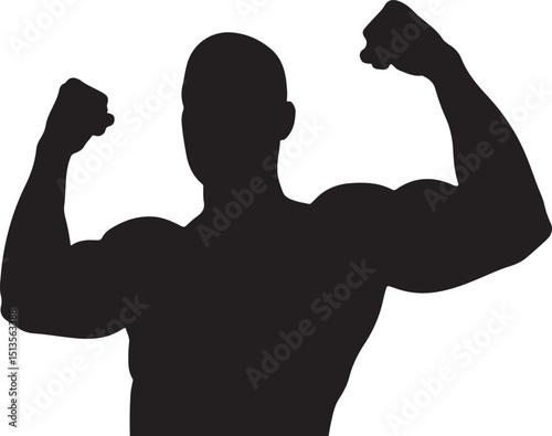 Muscular Man Silhouette Showing Biceps and Strength