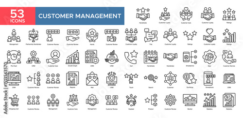 Customer Management collection set. Customer Loyalty, Customer Care, Management, Partnership , CRM, Customer , Customer Service, statistics, icon. Simple outline vector illustration