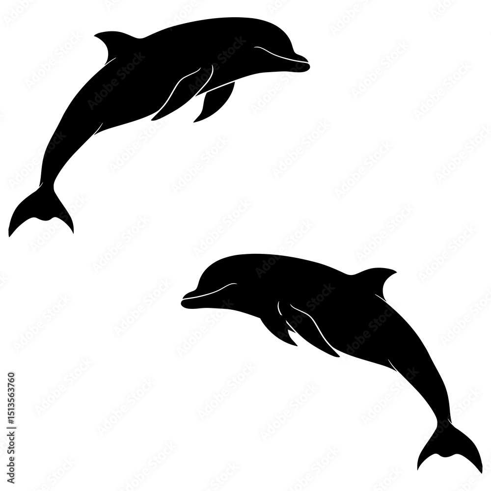 Fototapeta premium Dolphin silhouette, Double Dolphin set box icon, Dolphin illustration, silhouette, set icon, silhouette, Dolphin icon