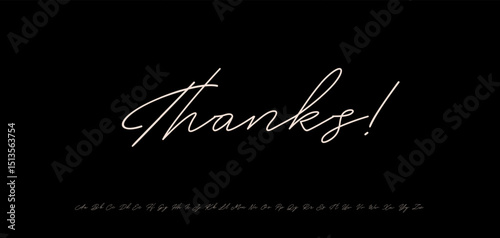 Elegant thank you message in delicate calligraphy style. Thin Thanks lettering for subscribers greeting card, headline text, logo, branding, font alphabet and social media design. Vector illustration.
