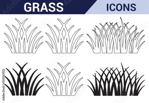 Nature and Garden Grass Icons - A variety of grass symbols ideal for landscaping and eco-friendly designs.