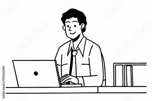 Happy professional business man company employee, young entrepreneur, smiling latin businessman working on laptop computer technology looking at camera working in office sitting at desk, portrait