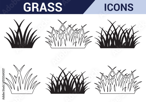 Hand-Drawn Grass Icon Set - Simple and elegant grass symbols for nature and landscaping designs.