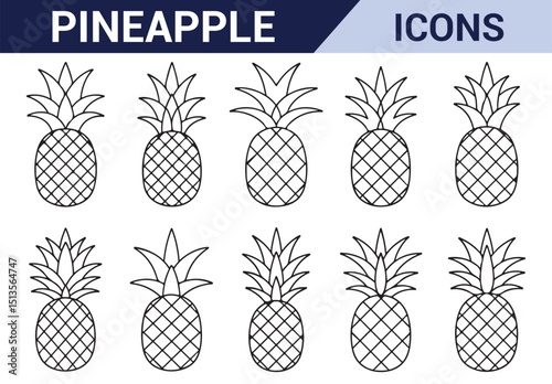 Tropical Fruit Icon Set - Hand-drawn pineapple symbols for food bloggers, healthy living, and more.