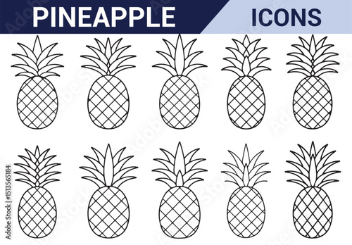 Fresh Pineapple Icon Set - Hand-drawn collection of pineapple symbols, perfect for healthy food or tropical designs.