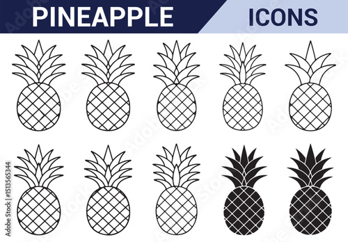Food and Tropical Pineapple Icons - Minimalist pineapple illustrations ideal for summer or beverage-themed content.