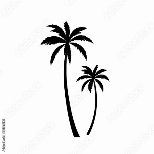 Silhouette illustration of two elegant palm trees ideal for tropical themes and vacation concepts on a pristine white background
