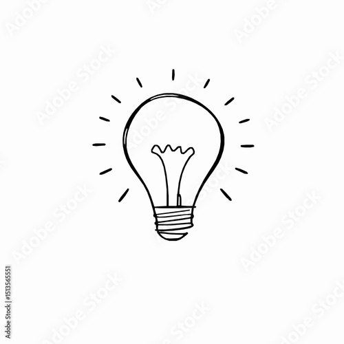 Hand-drawn lightbulb sketch representing a new idea creative concept inspiration and innovative thinking brainstorming on white background