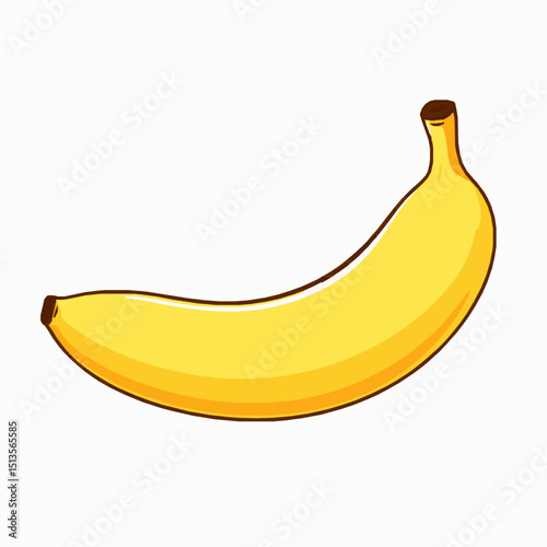 Vector illustration of a single ripe yellow banana isolated on a pure white background demonstrating health food nutrition