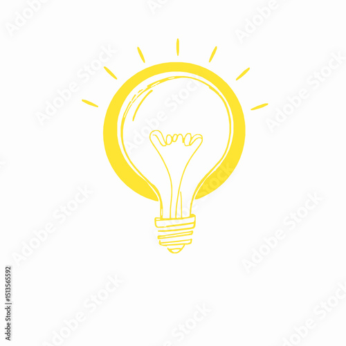 Simple hand drawn yellow light bulb illustration depicting creativity ideas innovation energy and brainstorming concepts isolated on a white empty space