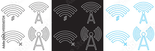 Wireless signal icons . includes wifi, antenna, radio, sound waves, perfect for tech design. Vector for websites, mobile interfaces, presentations, banner, visual branding etc. Vector illustration. 