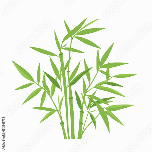 Lush green bamboo stalks and leaves illustration featuring a collection of beautiful bamboo plant stems and foliage isolated on a white background