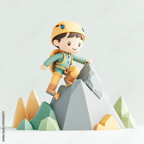 Adorable 3d cartoon climber conquering peak