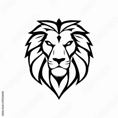 Striking black and white lion head illustration depicting strength and majesty suitable for logos emblems badges and branding purposes photo