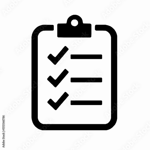 Simple black and white checklist icon illustrating task completion and agreement in a minimalist style perfect for projects