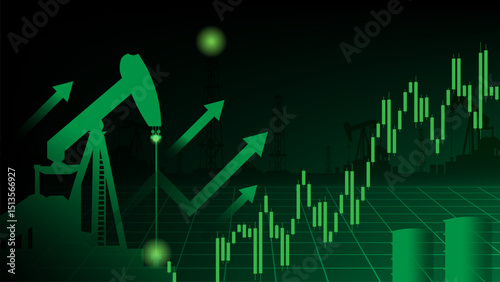 Oil price pump and trading graph showing market trends green