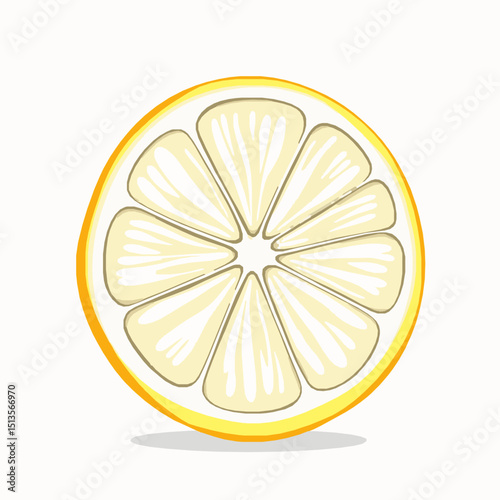 Illustrated cross section of a fresh ripe lemon showing detailed segments against a white background for design and editorial purposes