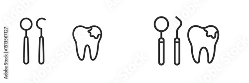 Tools for dental care displayed alongside an illustration of a tooth with cavities during a dental examination