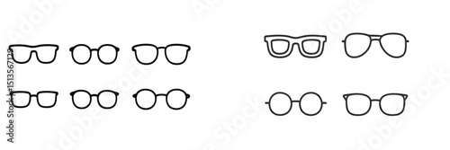 Various styles of eyeglasses displayed in a flat layout for visual comparison of designs and shapes at a store exhibition