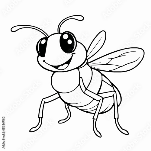 Smiling cartoon bee illustration isolated against a white background perfect for childrens educational materials and design projects