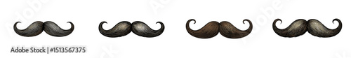 Different styles of mustaches displayed in a row showing various colors and shapes for grooming inspiration