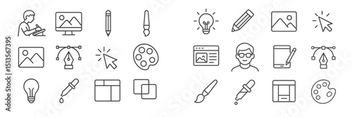 Creative design tools and activities showcased in a digital workspace with various icons reflecting artistic tasks