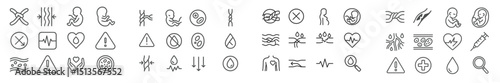 Collection of medical and health icons depicting various health-related symbols and warnings in a simple design