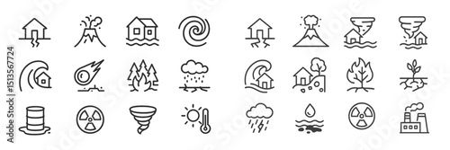 Natural disaster icons representing various environmental events and phenomena in a minimalist design