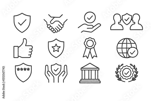 Collection of icons depicting symbols of trust, partnership, and achievement in a modern design layout