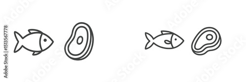 Comparison of fish and meat icons highlighting dietary choices and culinary preferences in a simple design