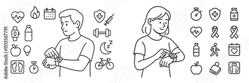 Individuals using smartwatches for health tracking during an evening workout session