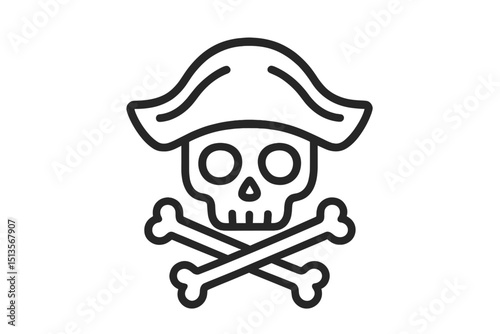 Pirate skull and crossbones symbol with a hat in a simple design on a blank background