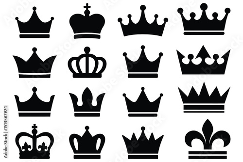 Royal Crown Silhouettes Vector Icons Set – Black Crown Clipart Collection
