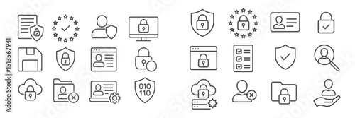 Security icons representing data protection, privacy measures, and online safety in a digital environment
