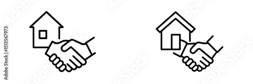 Two handshake icons representing partnership in real estate transactions and home buying agreements