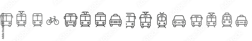 Various modes of transportation represented in a minimalist style with consistent line art