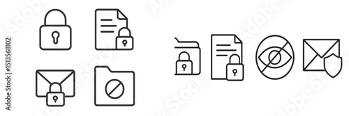 Icons representing data protection, security features, and document confidentiality in digital communication systems