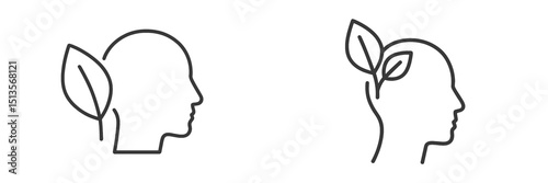 Symbolic representation of nature and mind connection with leaf and head outlines ideal for wellness or eco-friendly themes