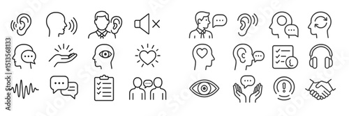 Communication icons showcasing various forms of interaction, listening, and expression for educational and business contexts