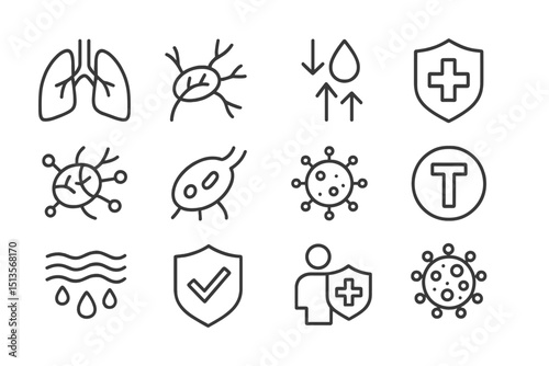 Health symbols illustrating human anatomy and immune response in a minimalistic style