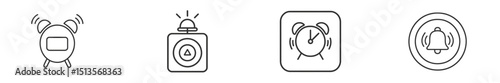 Different types of alarms and notification icons displayed in a minimalist design for technology users