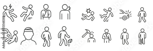 Safety icons depicting various injury scenarios for emergency preparedness training and awareness